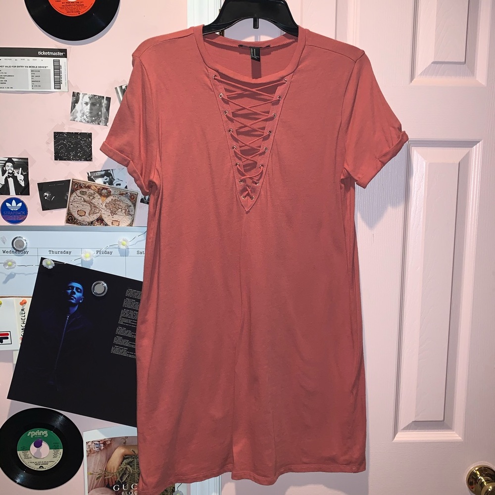 Lace-Up Mini T-Shirt Dress